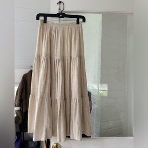 Vintage soft nubby linen tiered midi skirt